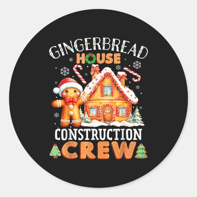 Gingerbread House Construction Crew Decorating Bak Classic Round Sticker (Front)