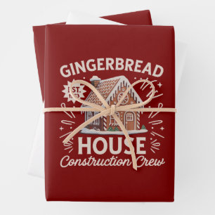 Gingerbread House Construction Crew Funny Xmas Wrapping Paper Sheet