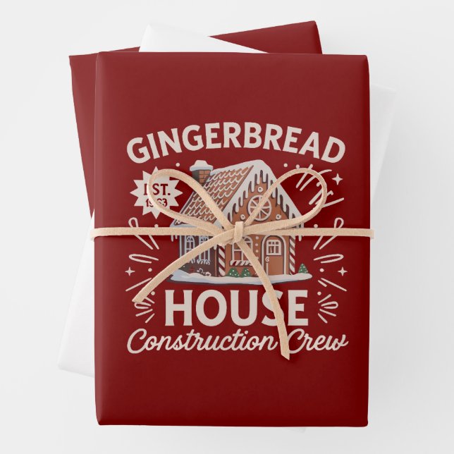 Gingerbread House Construction Crew Funny Xmas  Wrapping Paper Sheet (In situ)