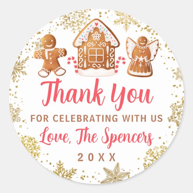 Gingerbread House Cookie Decorating Thank You Classic Round Sticker (Front)