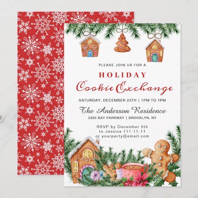 Gingerbread House Cookie Exchange Christmas Party Invitation (Front/Back)