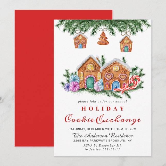 Gingerbread House Cookie Exchange Christmas Party Invitation (Front/Back)