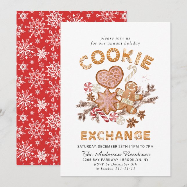 Gingerbread House Cookie Exchange Christmas Party Invitation (Front/Back)