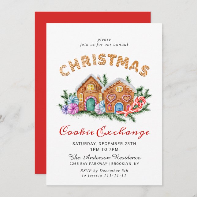 Gingerbread House Cookie Exchange Christmas Party Invitation (Front/Back)