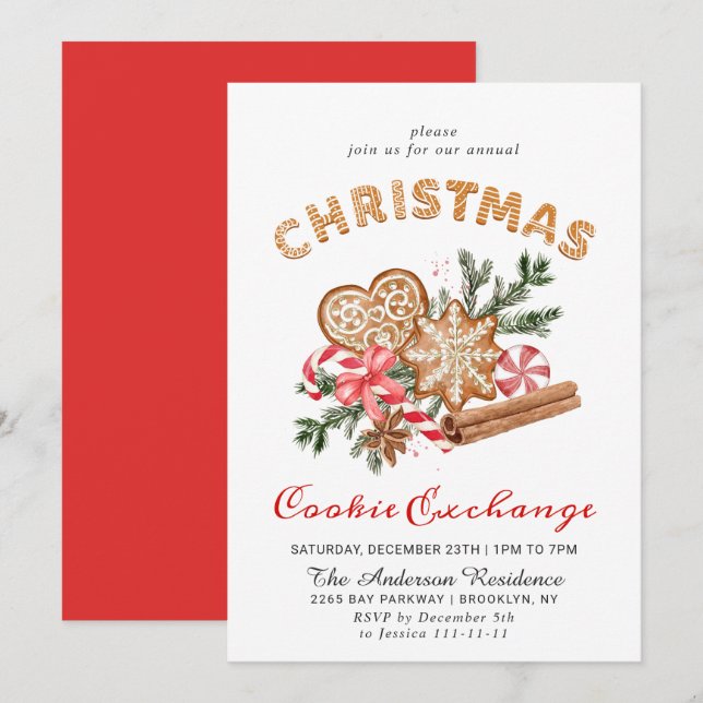 Gingerbread House Cookie Exchange Christmas Party Invitation (Front/Back)