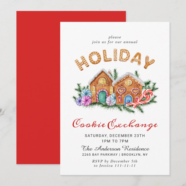Gingerbread House Cookie Exchange Christmas Party Invitation (Front/Back)