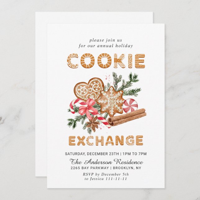 Gingerbread House Cookie Exchange Christmas Party Invitation (Front/Back)