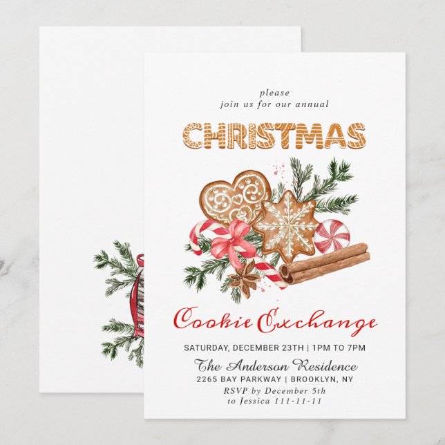 Gingerbread House Cookie Exchange Christmas Party Invitation (Front/Back)