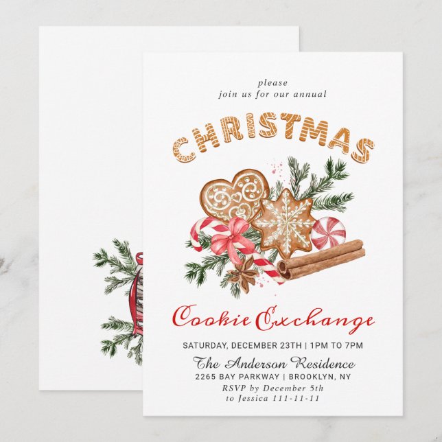 Gingerbread House Cookie Exchange Christmas Party Invitation (Front/Back)