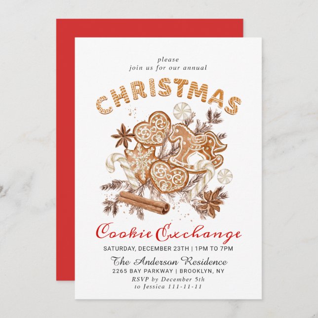 Gingerbread House Cookie Exchange Christmas Party Invitation (Front/Back)