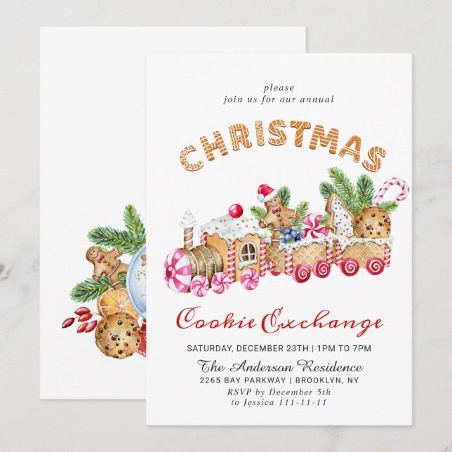 Gingerbread House Cookie Exchange Christmas Party Invitation (Front/Back)