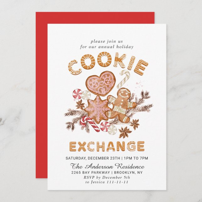 Gingerbread House Cookie Exchange Christmas Party Invitation (Front/Back)