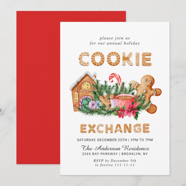 Gingerbread House Cookie Exchange Christmas Party Invitation (Front/Back)