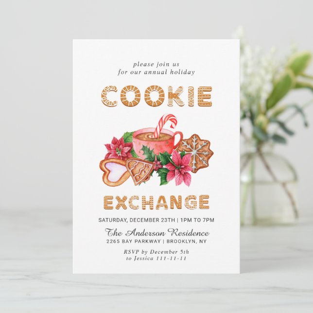 Gingerbread House Cookie Exchange Christmas Party Invitation (Standing Front)