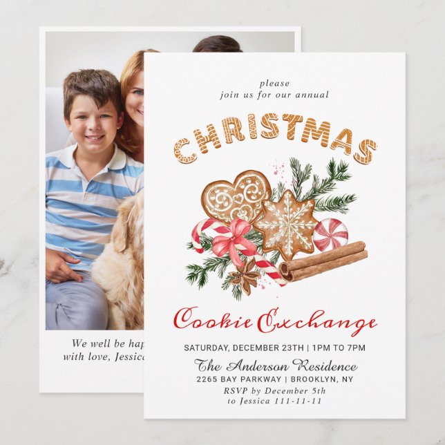 Gingerbread House Cookie Exchange Christmas Party Invitation (Front/Back)