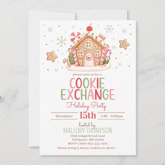Gingerbread House Cookie Exchange Invitation (Front)