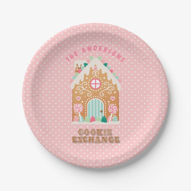 Gingerbread  House | Cookie Exchange Personalised  Paper Plate (Front)