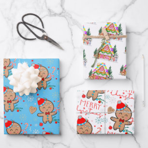 Gingerbread House Cookie Snowflake Merry Christmas Wrapping Paper Sheet