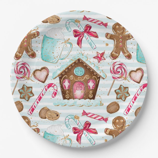 Gingerbread House Cookies Candy Paper Plate (Front)