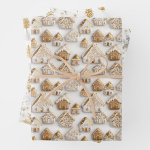 Gingerbread House Cookies Snowfake Christmas Wrapping Paper Sheet