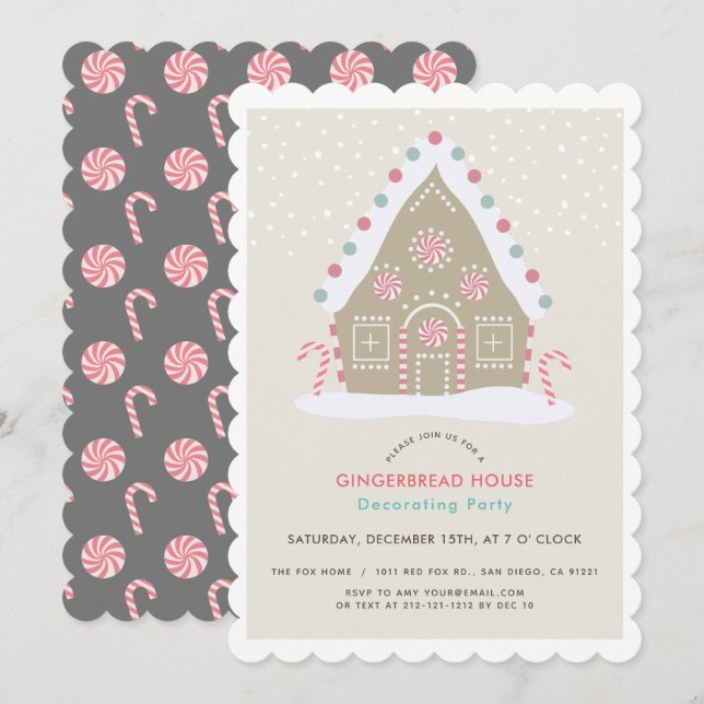 Gingerbread House Decorating Beige Holiday Party Invitation (Front/Back)