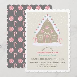 Gingerbread House Decorating Beige Holiday Party Invitation