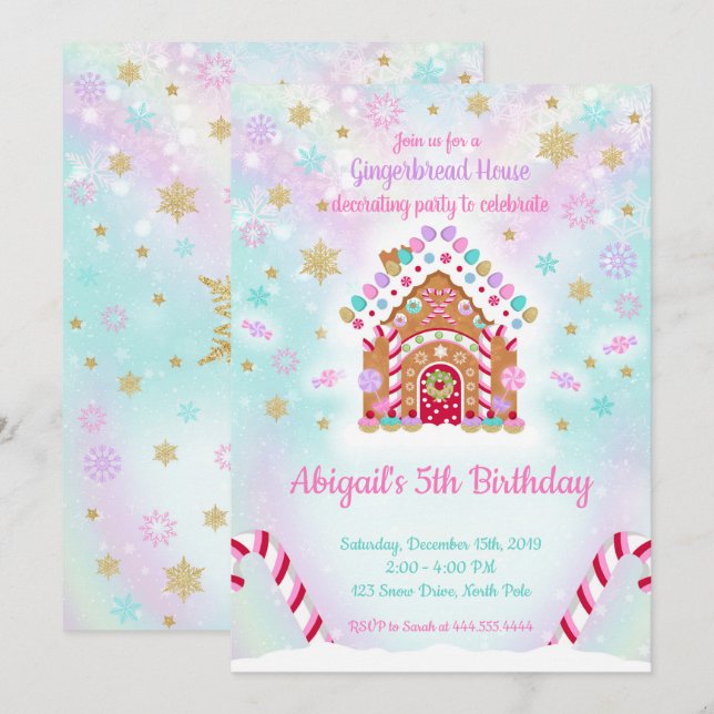 Gingerbread House Decorating Birthday Invitation (Front/Back)