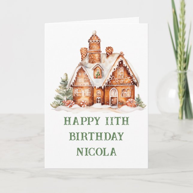 Gingerbread House Decorating Birthday Party Holiday Card (Front)