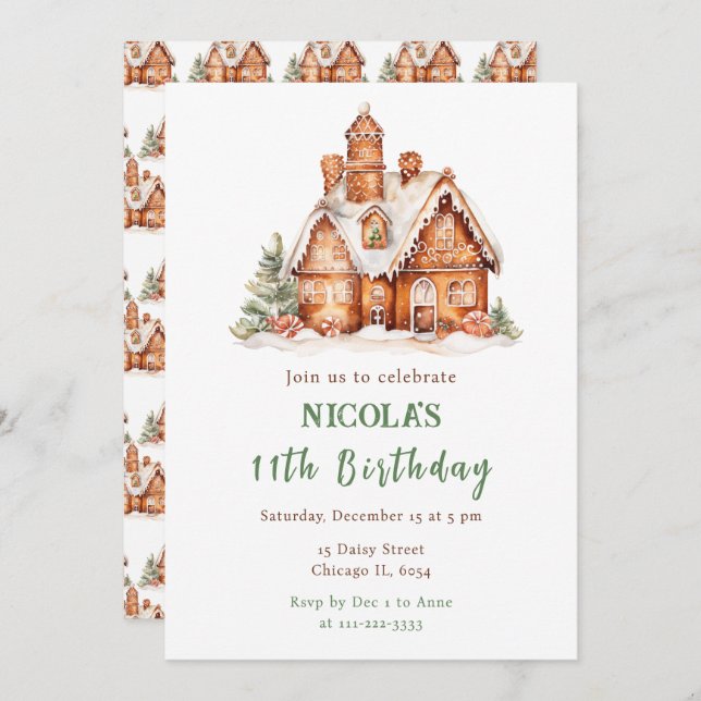 Gingerbread House Decorating Birthday Party Invitation (Front/Back)