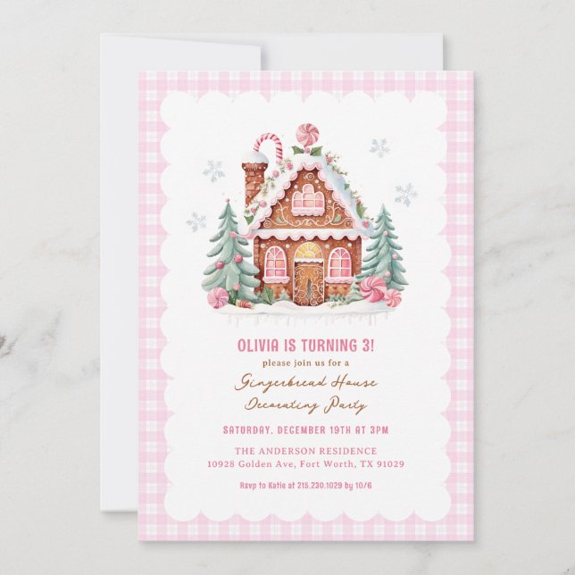 Gingerbread House Decorating Birthday Party Invitation (Front)