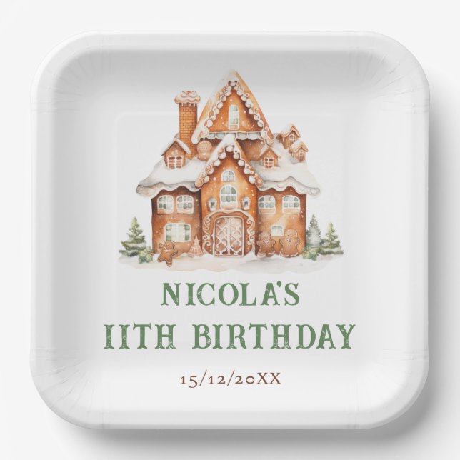 Gingerbread House Decorating Birthday Party Paper Plate (Front)