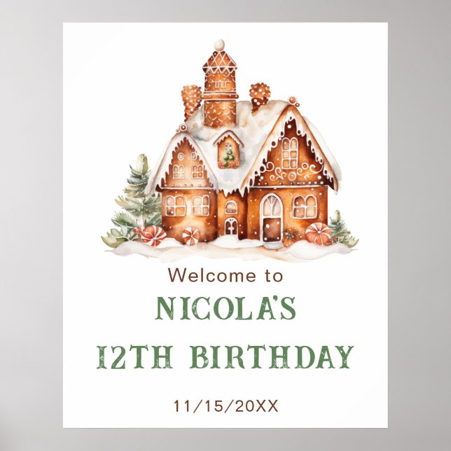 Gingerbread House Decorating Birthday Party Poster (Front)