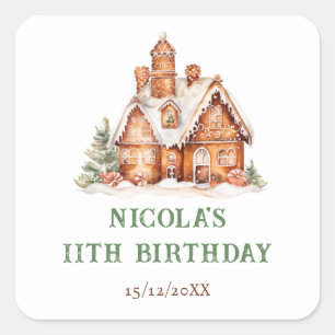 Gingerbread House Decorating Birthday Party Square Sticker