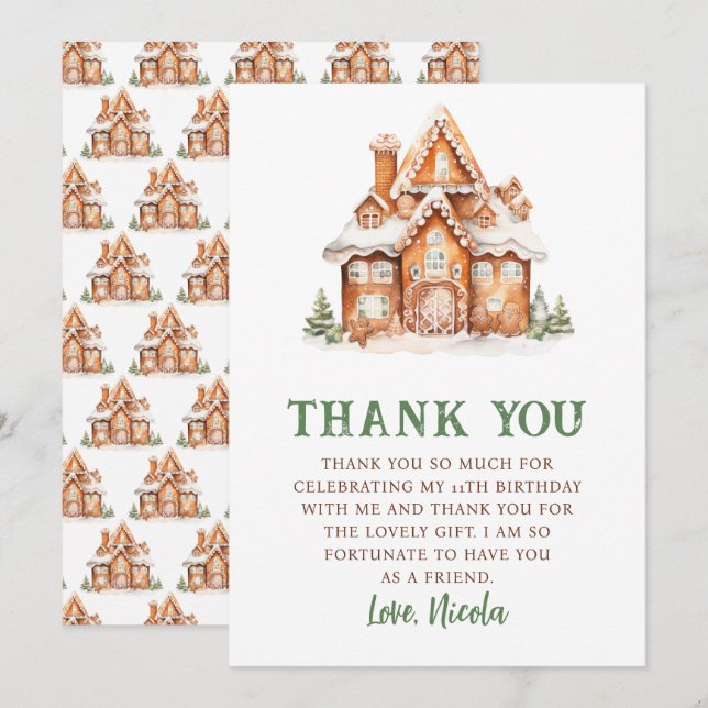 Gingerbread House Decorating Birthday Party Thank You Card (Front/Back)