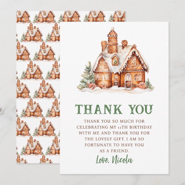 Gingerbread House Decorating Birthday Party Thank You Card (Front/Back)