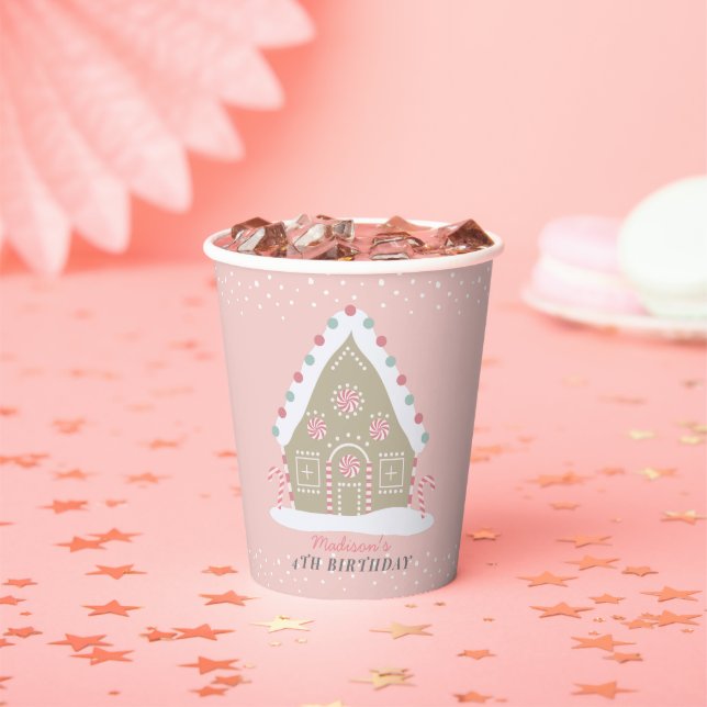Gingerbread House Decorating Birthday Pink Holiday Paper Cups (Insitu)