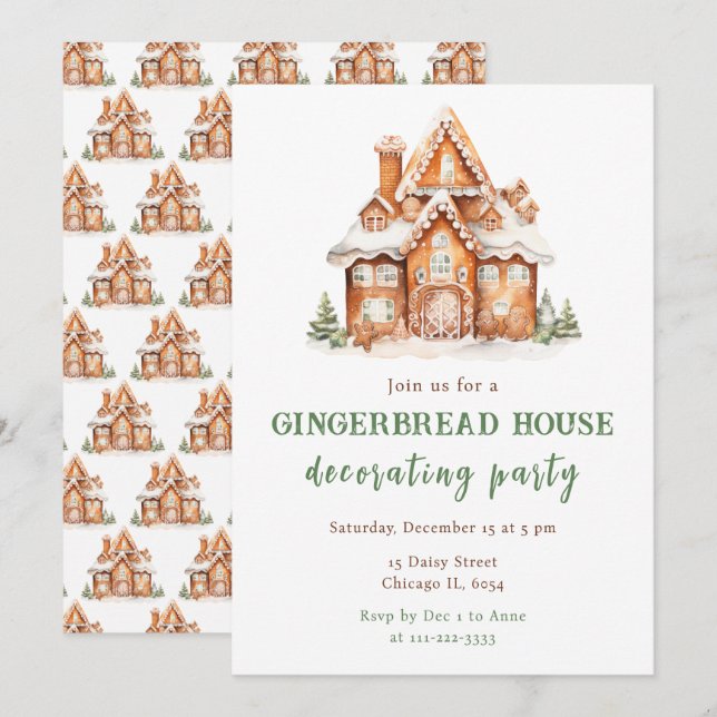 Gingerbread House Decorating Christmas Party Invitation (Front/Back)