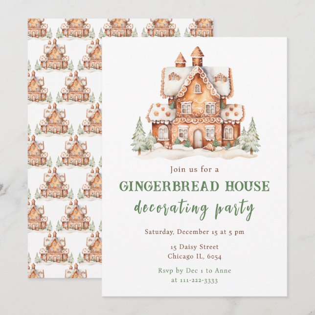 Gingerbread House Decorating Christmas Party Invitation (Front/Back)