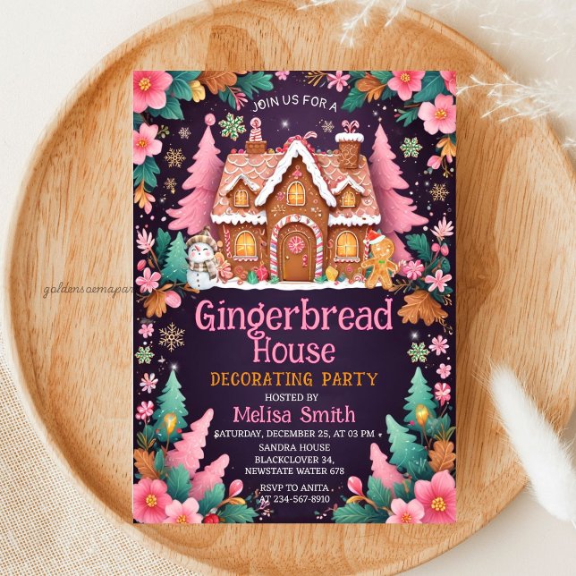 Gingerbread House Decorating Christmas Party Invitation (Gingerbread House Decorating Christmas Party Invitation)