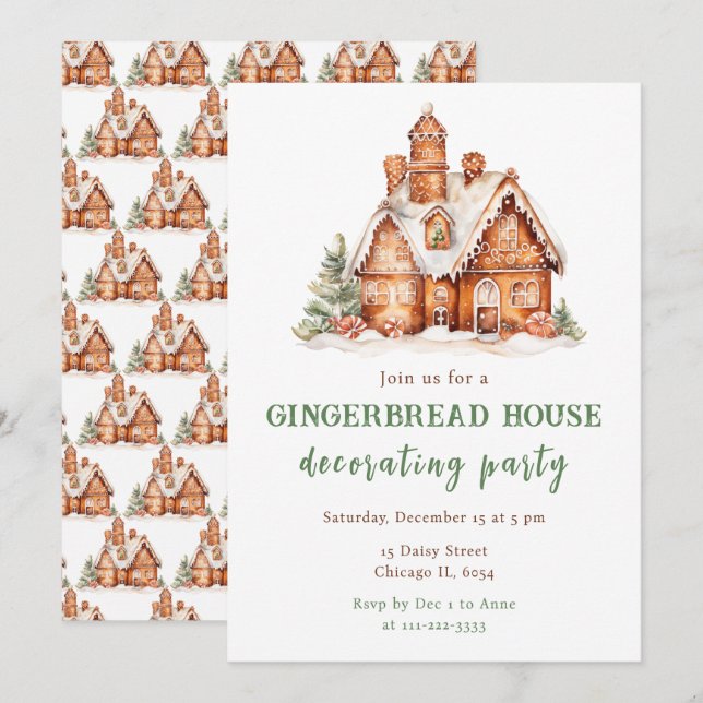 Gingerbread House Decorating Christmas Party Invitation (Front/Back)