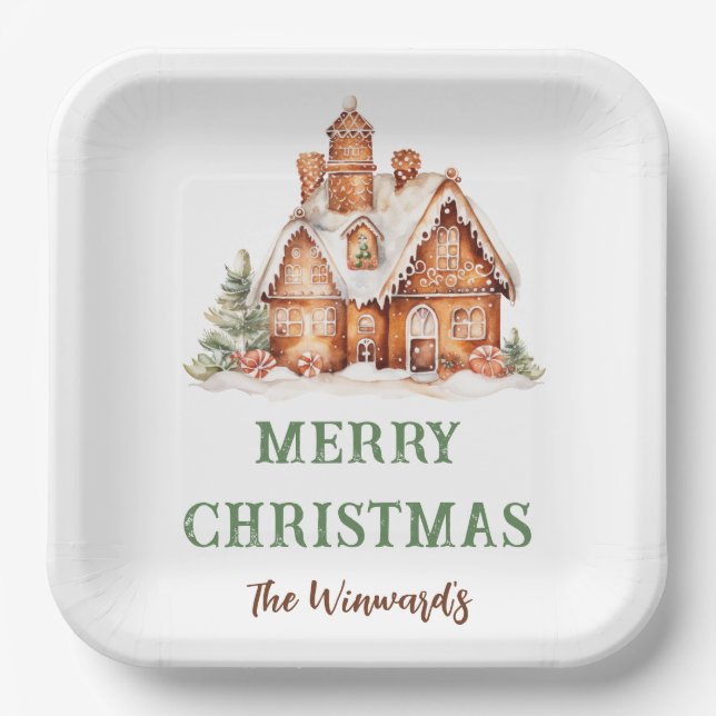 Gingerbread House Decorating Christmas Party Paper Plate (Front)