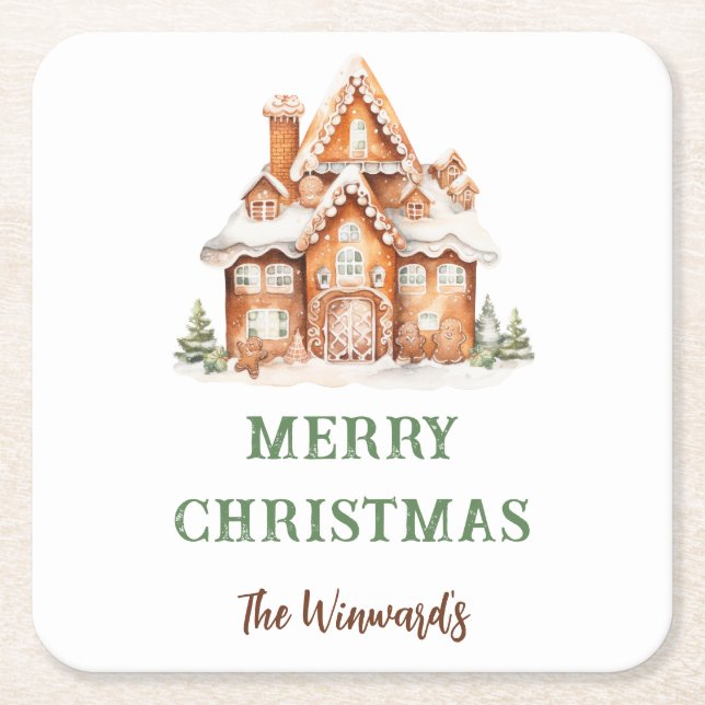 Gingerbread House Decorating Christmas Party Square Paper Coaster (Front)