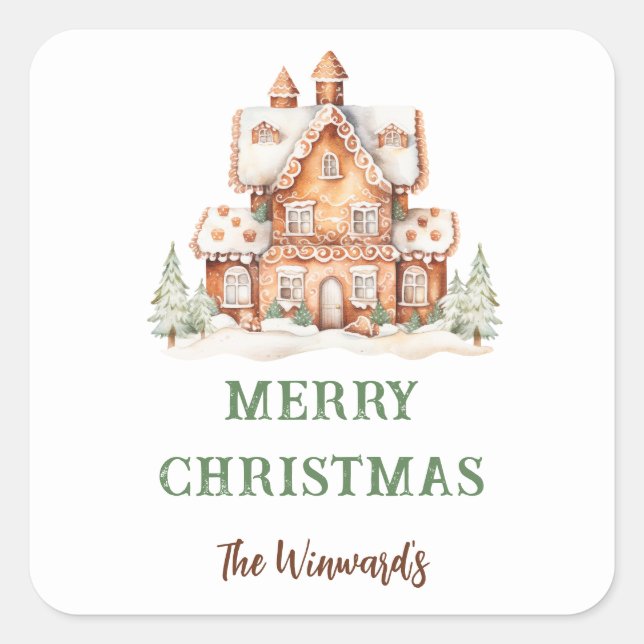 Gingerbread House Decorating Christmas Party Square Sticker (Front)