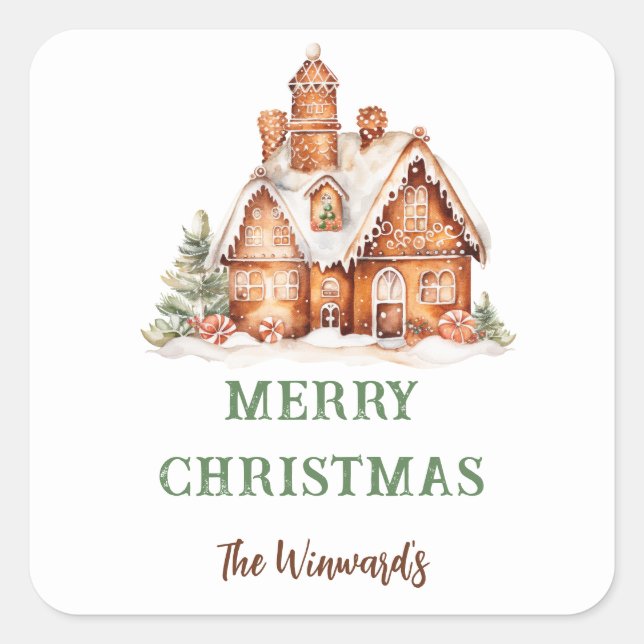 Gingerbread House Decorating Christmas Party Square Sticker (Front)