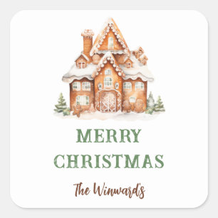 Gingerbread House Decorating Christmas Party Square Sticker