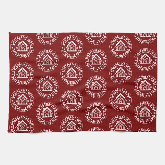 Gingerbread House Decorating Crew Christmas Family Tea Towel (Horizontal)
