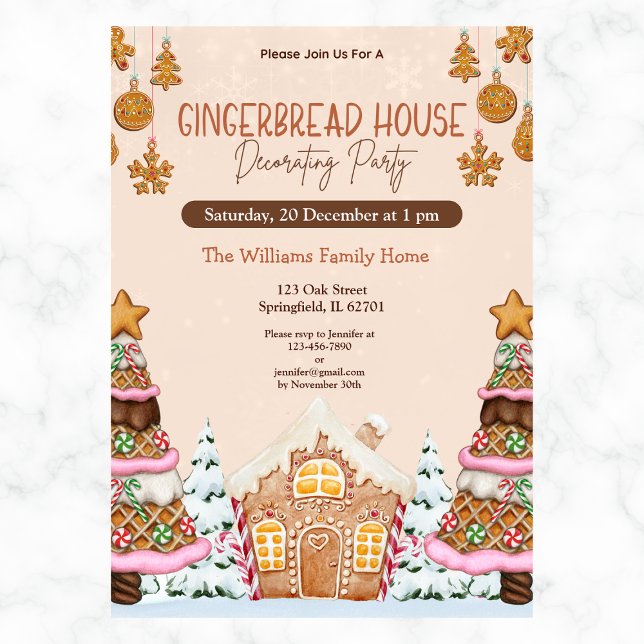 Gingerbread House Decorating Party Brown Invitation (Creator Uploaded)