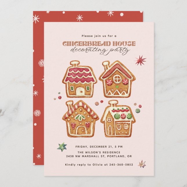 Gingerbread House Decorating Party Christmas Invitation (Front/Back)