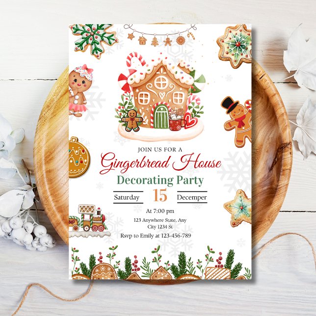 Gingerbread House Decorating Party Christmas  Invitation (#Christmas #chrismasinvitation #gingerbread #christmasparty)