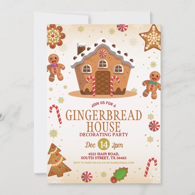 Gingerbread House Decorating Party Christmas Invitation (Front)